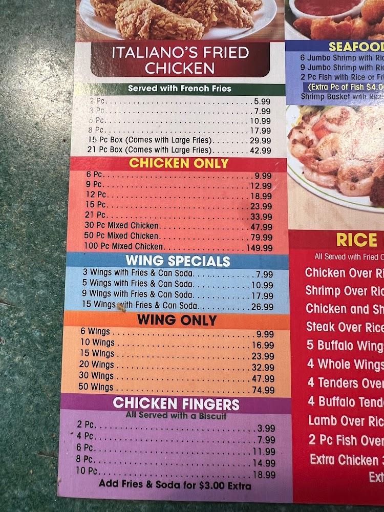 Italiano's pizza and wings, and fried chicken Caesar Salad